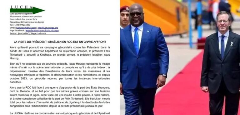 RDC : La LUCHA fustige la visite d’Isaac Herzog à Kinshasa et parle d’un « grave affront”