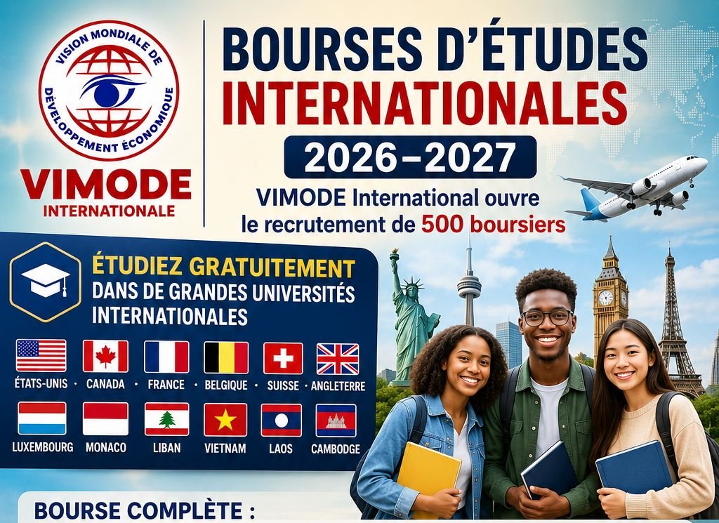 Bourses d’études : Étudier gratuitement aux USA, au Canada et en Europe ,VIMODE International ouvre le recrutement pour les boursiers